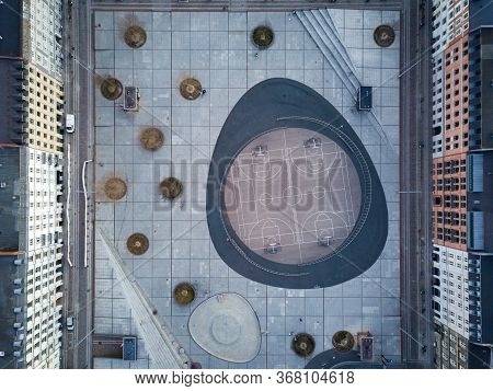 Copenhagen, Denmark - March 31, 2020: Aerial Drone View Israels Plads And The Market Halls.