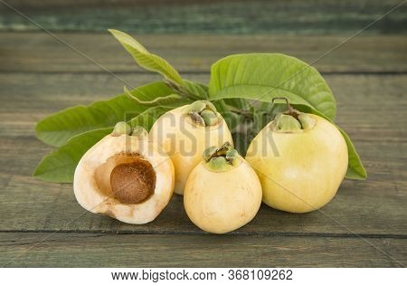 Rose Apple - Syzygium Jambos. Wood Background