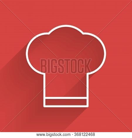 White Line Chef Hat Icon Isolated With Long Shadow. Cooking Symbol. Cooks Hat. Vector Illustration