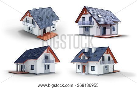 Modern House Set Isolated On White. Render 3d Illustration