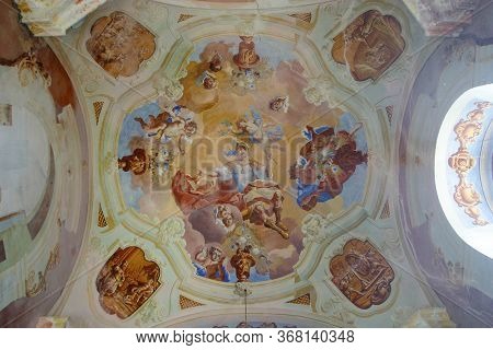 PURGA LEPOGLAVSKA, CROATIA - OCTOBER 08, 2016: Saint George, fresco in Chapel of Saint George in Purga Lepoglavska, Croatia
