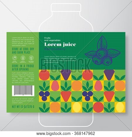 Fruit And Vegetables Pattern Juice Label Template. Abstract Vector Packaging Design Layout. Modern T
