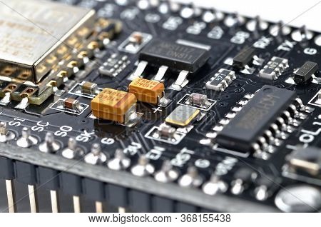 Macro Detail Of Wireless Wifi Programmable Microcontroller Module, Electronic Small Computer For Int
