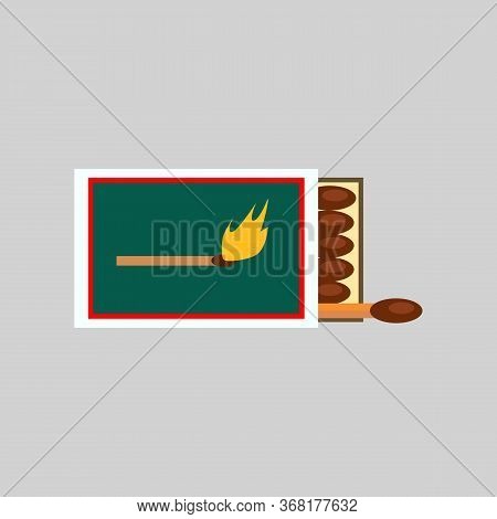 Box Of Matches. Fire, Matchbox, Matchstick, Campfire. Camping Concept. Illustration Can Be Used For 