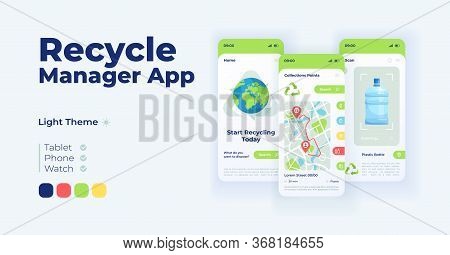 Recycling Manager Cartoon Smartphone Interface Vector Templates Set. Mobile App Screen Page Day Mode