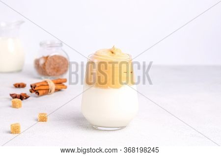 Dalgon Coffee In A Glass Loom Made Of Instant Coffee, Sugar, Hot Water And Milk, A New Trendy Cold D