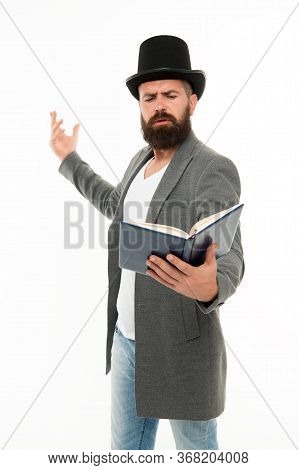 Literary Criticism. Faced With Senseless Drama. Eloquence And Diction. Bearded Man Read Book. Poetry