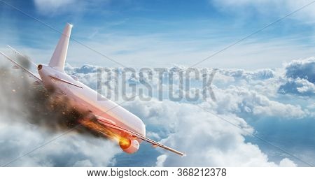 flying aircraft with exploding aero engine just before air crash