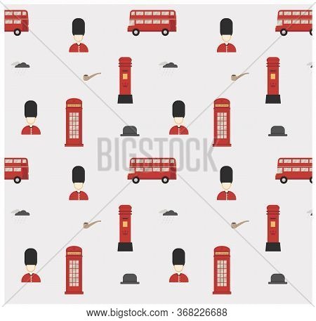 Seamless Pattern Of United Kingdom Tourist Attractions. Flat Vector. British Pattern. London Symbols