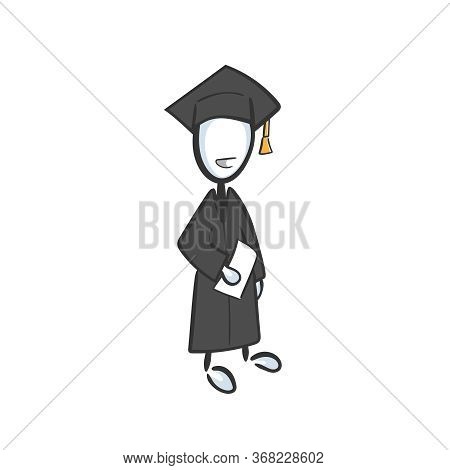 Happy School Graduate In Square Hat With Diploma. College Raduation Ceremony, Final Exams, Degree Ce