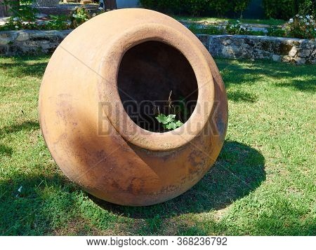 Traditional And Typical Country Style Handmmade Huge Clay Pots Pitharia Used For Storing Wine Or Oil