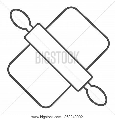 Rolling Pin And Board Thin Line Icon, Cooking Concept, Dough Making Tools Sign On White Background, 