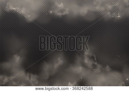 3d Yellow And Browon Dust On Vector Dark Transparent Background. Dust Dirty Cloud Particles In The A