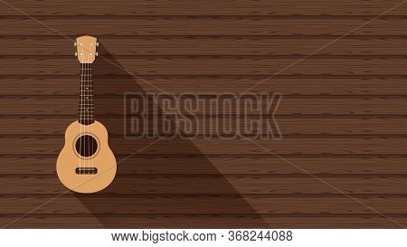 Ukulele Cute Hanging On A Wooden Wall Background And Copy Space, Realistic Ukelele, Ukulele Classic 