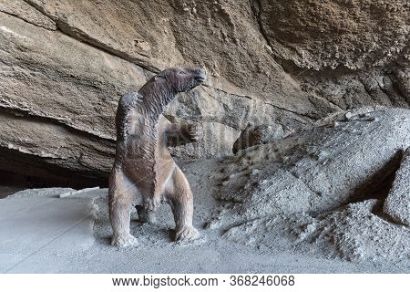 Puerto Natales, Chile February 08, 2020: Statue Of Mylodon, Mylodon Cave Natural Monument Near Puert