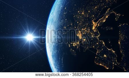 Sunrise Above Planet Earth Seen From Space