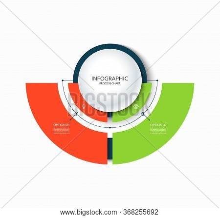 Infographic Semi Circular Chart Divided Into 2 Parts. Step-by Step Diagram With Two Options.