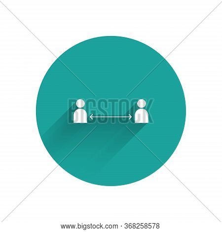 White Safe Distance Icon Isolated With Long Shadow. Viruses And People Keeping Distance For Infectio