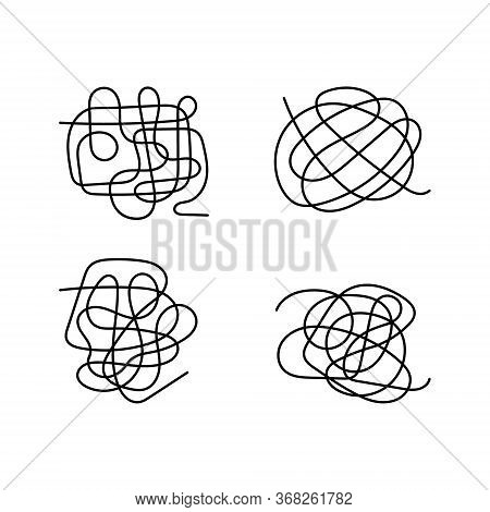 Scribble Tangled Lines Collection. Messy Ropes Isolated On White Background. Vector Illustration.