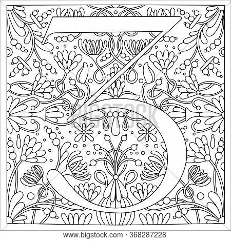 Vintage Retro Illustration In An Engraving Style Of The Number Three, Flowers, Branches And Leaves. 