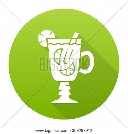 Hot Toddy Green Flat Design Long Shadow Glyph Icon. Hot Whiskey In Irish Coffee Glass. Beverage With