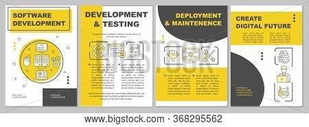 Software Development Brochure Template. Flyer, Booklet, Leaflet Print Design, Linear Illustrations. 