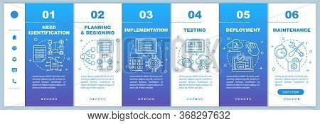 Software Development Stages Onboarding Mobile Web Pages Vector Template. Responsive Smartphone Websi