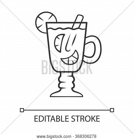 Hot Toddy Linear Icon. Hot Whiskey In Irish Coffee Glass. Drink In Footed Tumbler With Handle. Thin 