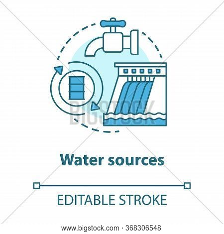 Water Sources Concept Icon. Drinking Water Supplies Idea Thin Line Illustration. Reasonable Usage An