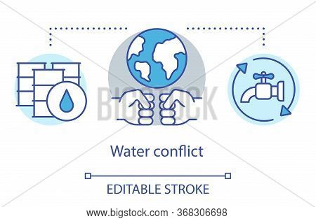 Water Conflict Concept Icon. Recycled Wastewater. Environmental Pollution. Global Eco Problem. Acces