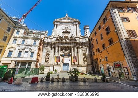 Rome, Italy. May 25, 2020: Church Of San Marcello Al Corso In The Historic Center Of Rome In Italy.