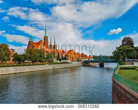Wroclaw Odra River With Cathedral Square In Background