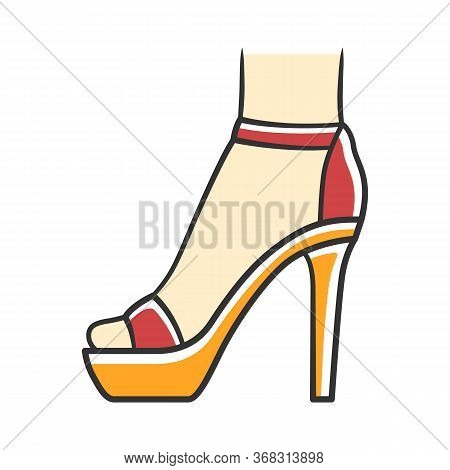 Ankle Strap High Heels Red Color Icon. Woman Stylish Footwear Design. Female Party Stiletto Shoes, L