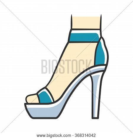 Ankle Strap High Heels Blue Color Icon. Woman Stylish Footwear Design. Female Party Stiletto Shoes, 