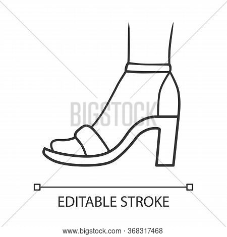 Ankle Strap High Heels Linear Icon. Woman Stylish Footwear Design. Female Shoes, Summer Sandals. Thi