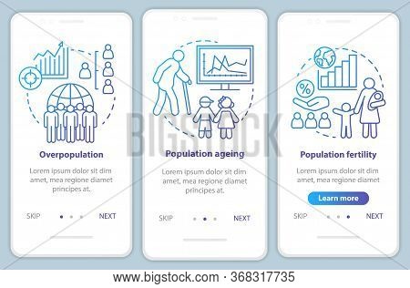 Population Onboarding Mobile App Page Screen Vector Template. Overpopulation, Population Fertility W