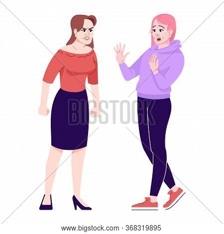 Women Arguing Flat Vector Illustration. Quarrel Girlfriends. Rage And Fear. Two Friends Having Emoti