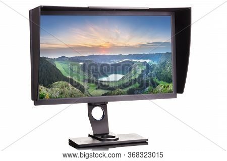 Professional Photographer Monitor With Shading Hood Isolated On White