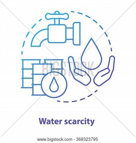 Water Scarcity Concept Icon. Lack Of Clean Drinking Pure Water Idea Thin Line Illustration In Blue. 