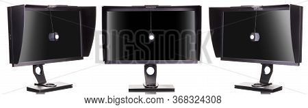 Set Of Professional Photographer Computer Monitor With Shading Hood