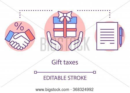 Gift Taxes Concept Icon. Taxable Goods Idea Thin Line Illustration. Interest Rate On Present. Tax On