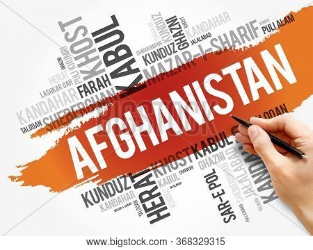 List Of Cities And Towns In Afghanistan, Word Cloud Collage, Business And Travel Concept Background