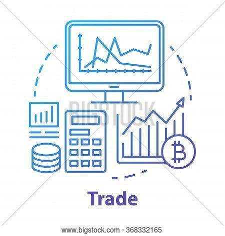 Trade Concept Blue Icon. Cryptocurrency Investing Idea Thin Line Illustration. Bitcoin Exchange. Fin