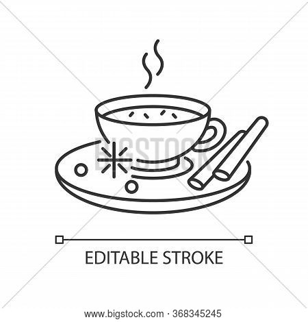 Masala Chai Pixel Perfect Linear Icon. Indian Tea With And Herbs. Traditional Drink. Thin Line Custo