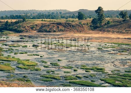 River. Budhner River. Landscape. Green Valley Nature Landscape.narmada River Sangam. Devgaon Sangam 