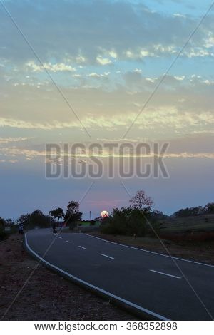 Cloudy Sunrise Middle Of The Highway  Road