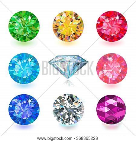 Gemstone Cut Color Shape Set Isolated On White Background Illustration