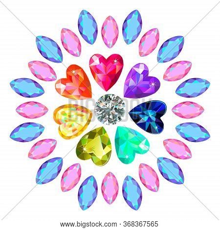 Heart Cut Gemstone Motif Pattern Shape Set On White Background Vector Illustration