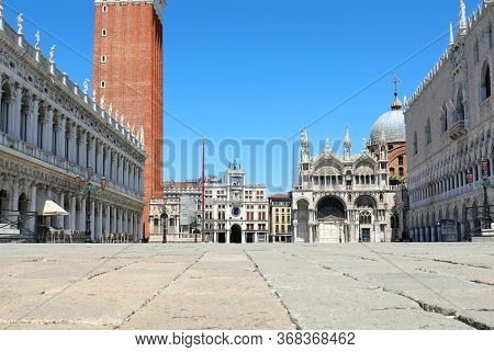 Empty Square Of Venice In Northern Italy Without People Caused Lockdown By Corona Virus