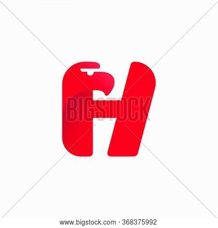 H Letter Logo With Eagle Head Silhouette. Vector Italic Font Perfect For Sport Identity, Luxury Post